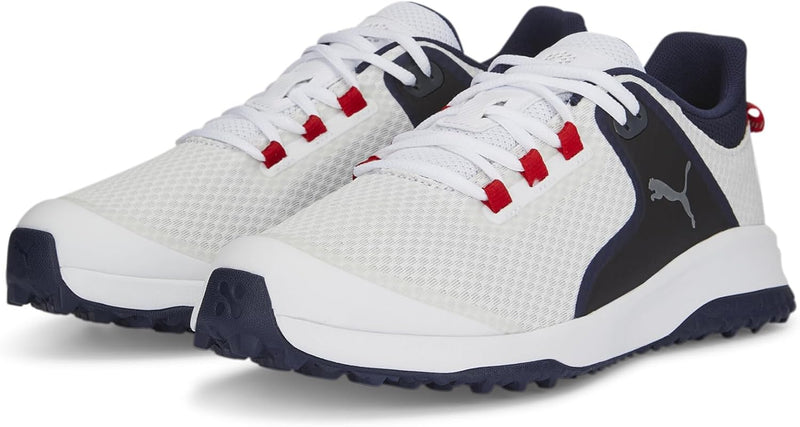 PUMA Herren Fusion Grip Golfschuh 44 EU Puma Weiss Puma Silber Puma Navy, 44 EU Puma Weiss Puma Silb