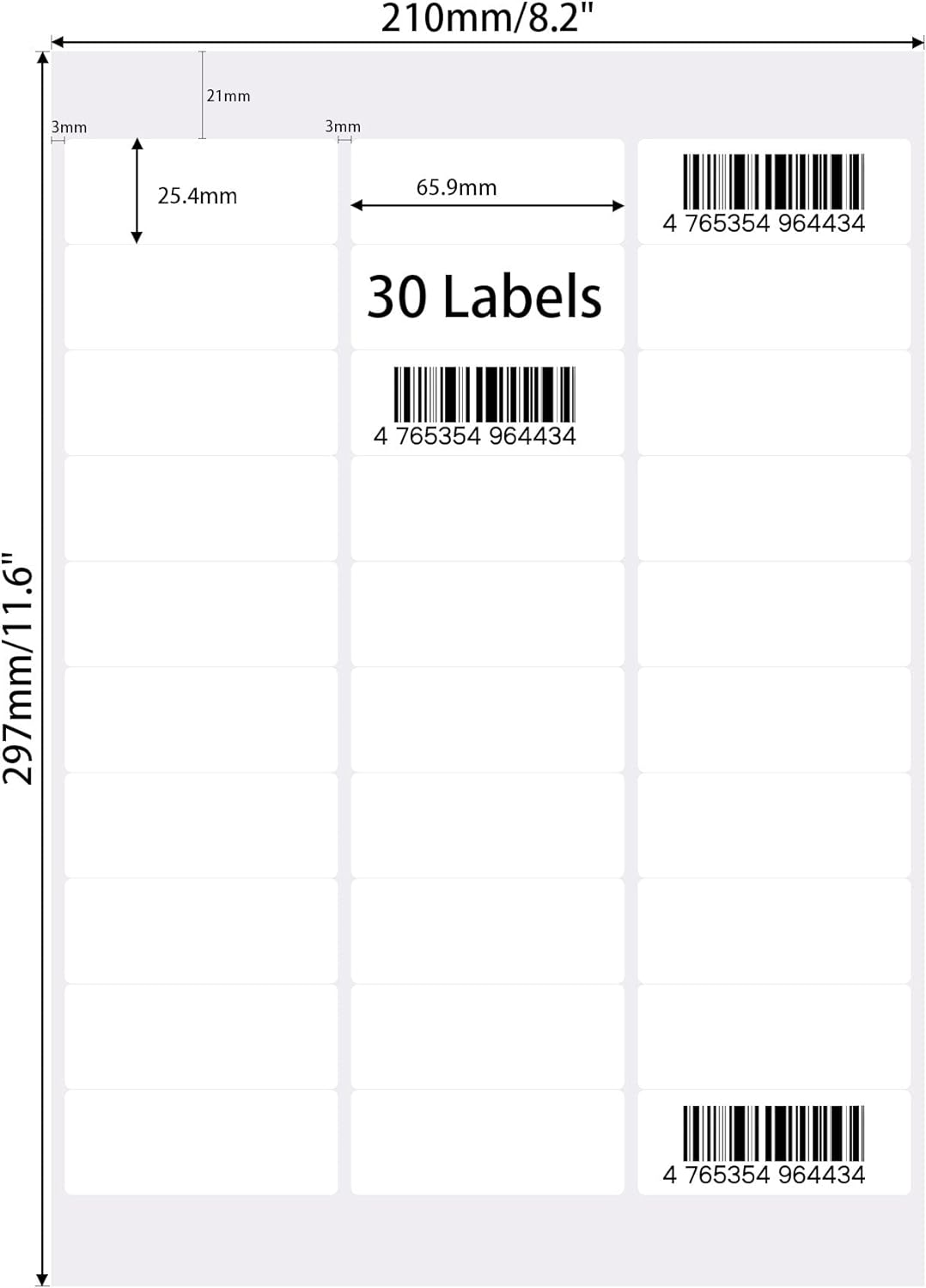 ADHES (1000 Blatt, 25.4mm*65.9mm) Thermodirekt-Etiketten, Druckbar Thermo Etiketten Weiss, Selbstkle