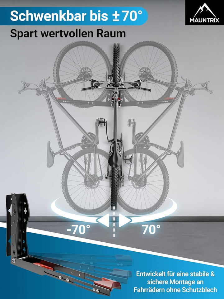 Mauntrix - schwenkbare Fahrradwandhalterung | Halterung für 16–29 Zoll Räder | Wandhalter aus Stahl