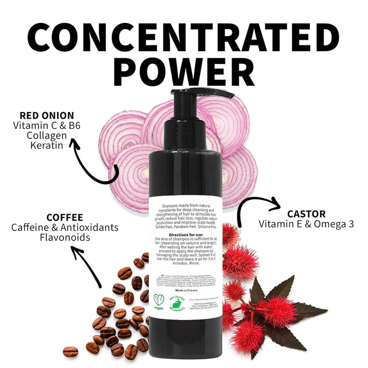 B.O.T cosmetic &amp; wellness - Schwarzes Koffein-Shampoo | Anti-Haarausfall | Förderung Haarwuchs | Ant