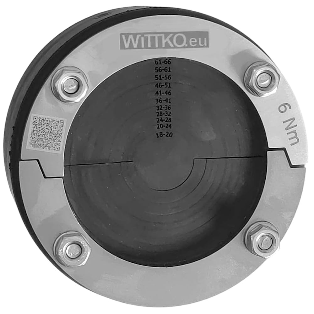WITTKOWARE 100mm Mauerdurchführung (DN100 Ringraumdichtung), geteilt, für 1 Kabel oder Rohr 18-63mm