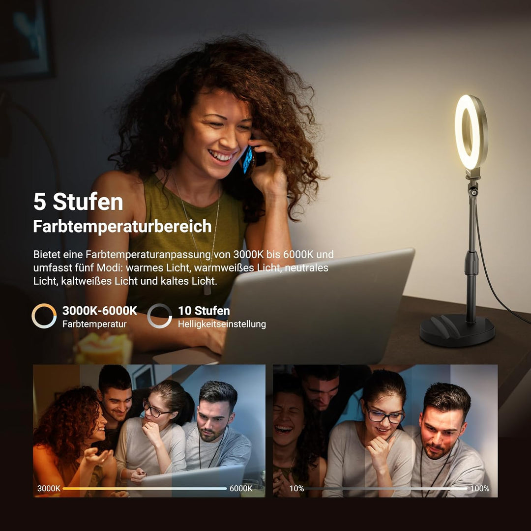 NEEWER Basics 5" LED Tisch Ringlicht mit Ständer, Monitorhalterung, 10W kompatibel mit iPhone, Compu