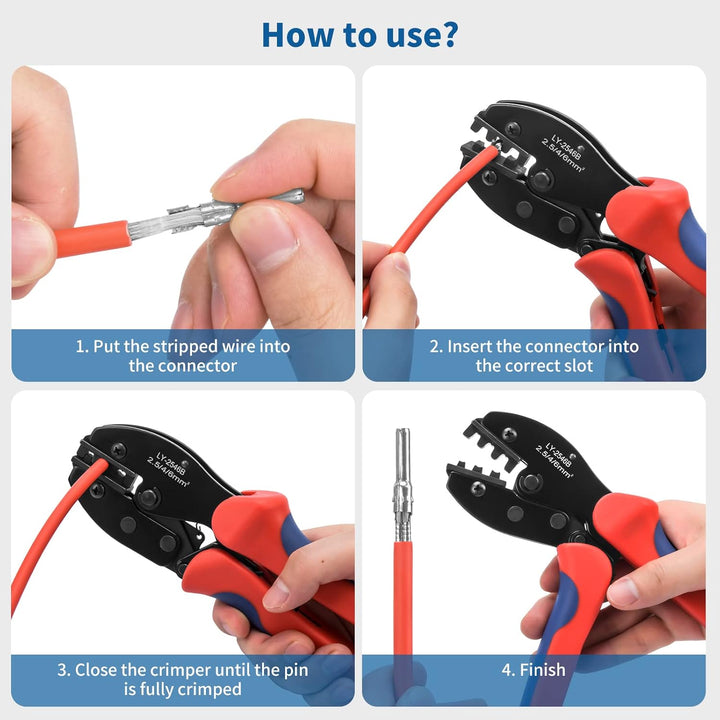 Elecoutek Solar Crimpzange Solarstecker Crimper Crimpwerkzeug 26-10 AWG für 2,5/4,0/6,0 mm² Solar Ka
