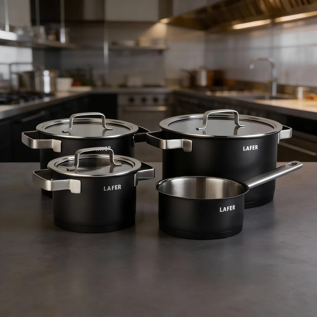 Johann Lafer Topfset 4-teilig Signature Edition – Edelstahl 18/10 Kochtopf Set mit Glasdeckel, energ