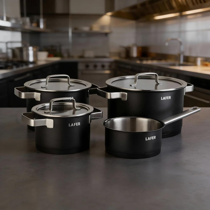 Johann Lafer Topfset 4-teilig Signature Edition – Edelstahl 18/10 Kochtopf Set mit Glasdeckel, energ