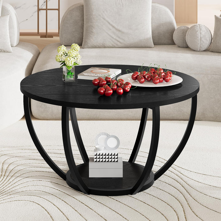 HOMERECOMMEND Round Coffee Table,Couchtisch Rund,2-Tier-Kreis couchtisch mit stauraum,Wohnzimmertisc