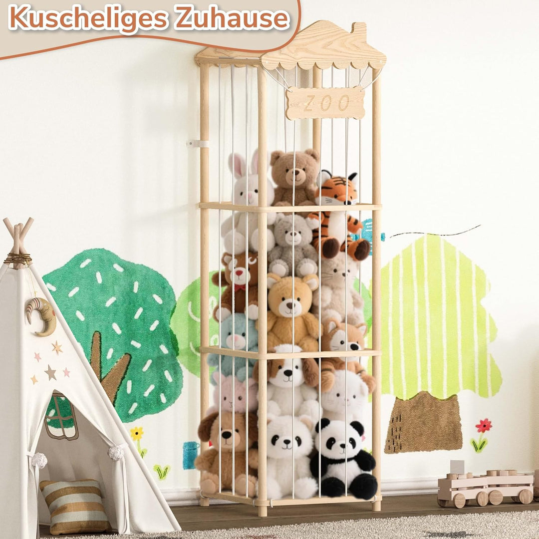 AMBIRD Kuscheltier Aufbewahrung Kinderzimmer, 140 * 40 * 40 cm Holz Kinder Spielzeug Regal für Kusch