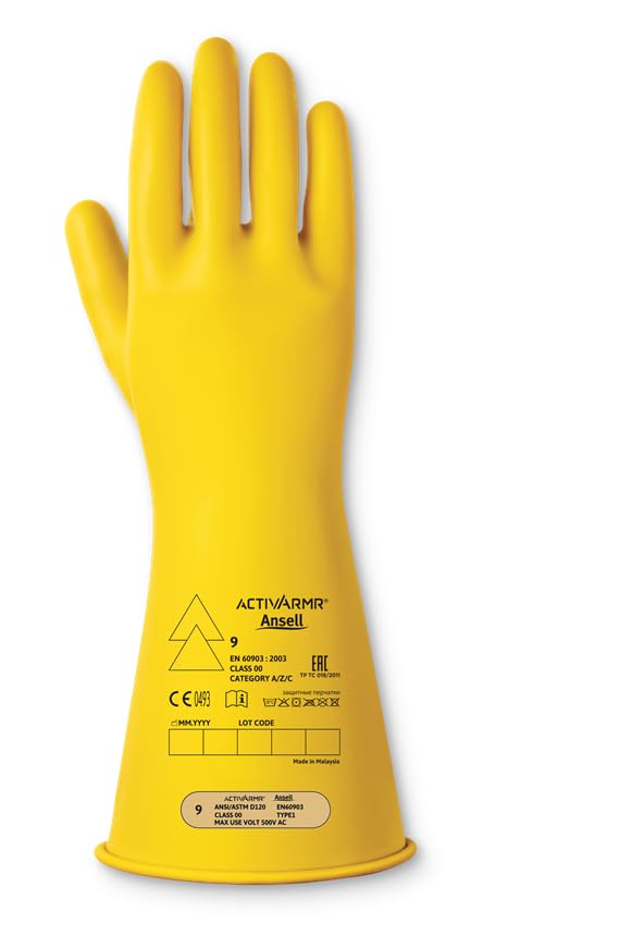 Ansell ActivArmr Elektriker-Schutzhandschuhe, Elektroschutz Klass 00 (500V), Elektrisch Isolierende