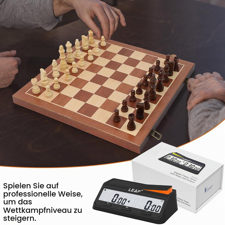 LEAP Schachuhr mit verbesserter digitaler Uhr mit Bonus & Delay Countdown-Funktion für Schach und Br
