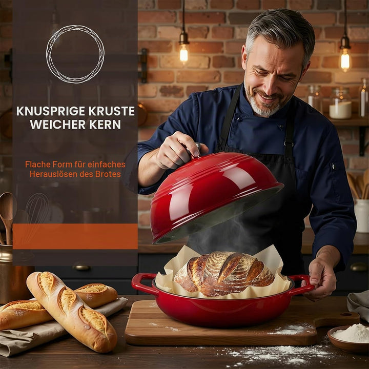 Overmont Gusseisen Topf Emaille Brotbacktopf - 5.7L Bräter Schmortopf mit Deckel und Kochbuch – für