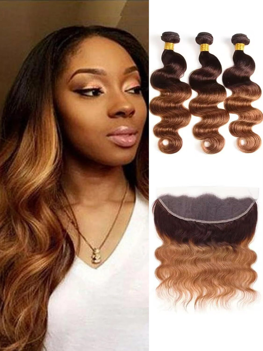 12A Ombre Body Wave Hair 3 Bundles with Frontal 13x4 Ear to Ear Lace Frontal 100% Unprocessed Brazil