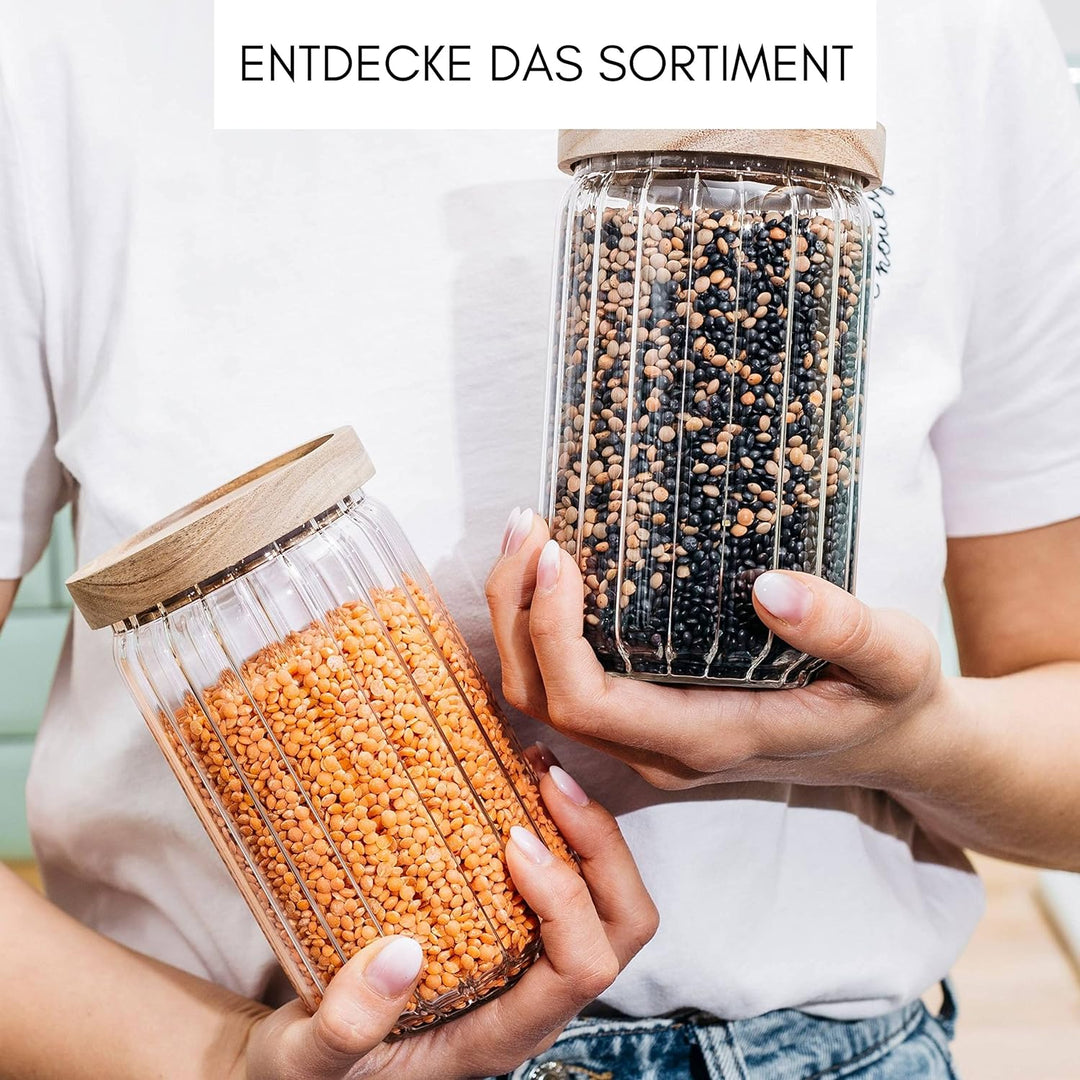 Econovo® Vorratsgläser mit Deckel geriffelt (1000ml | 3-tlg.), stapelbar und luftdicht, Vorratsbehäl