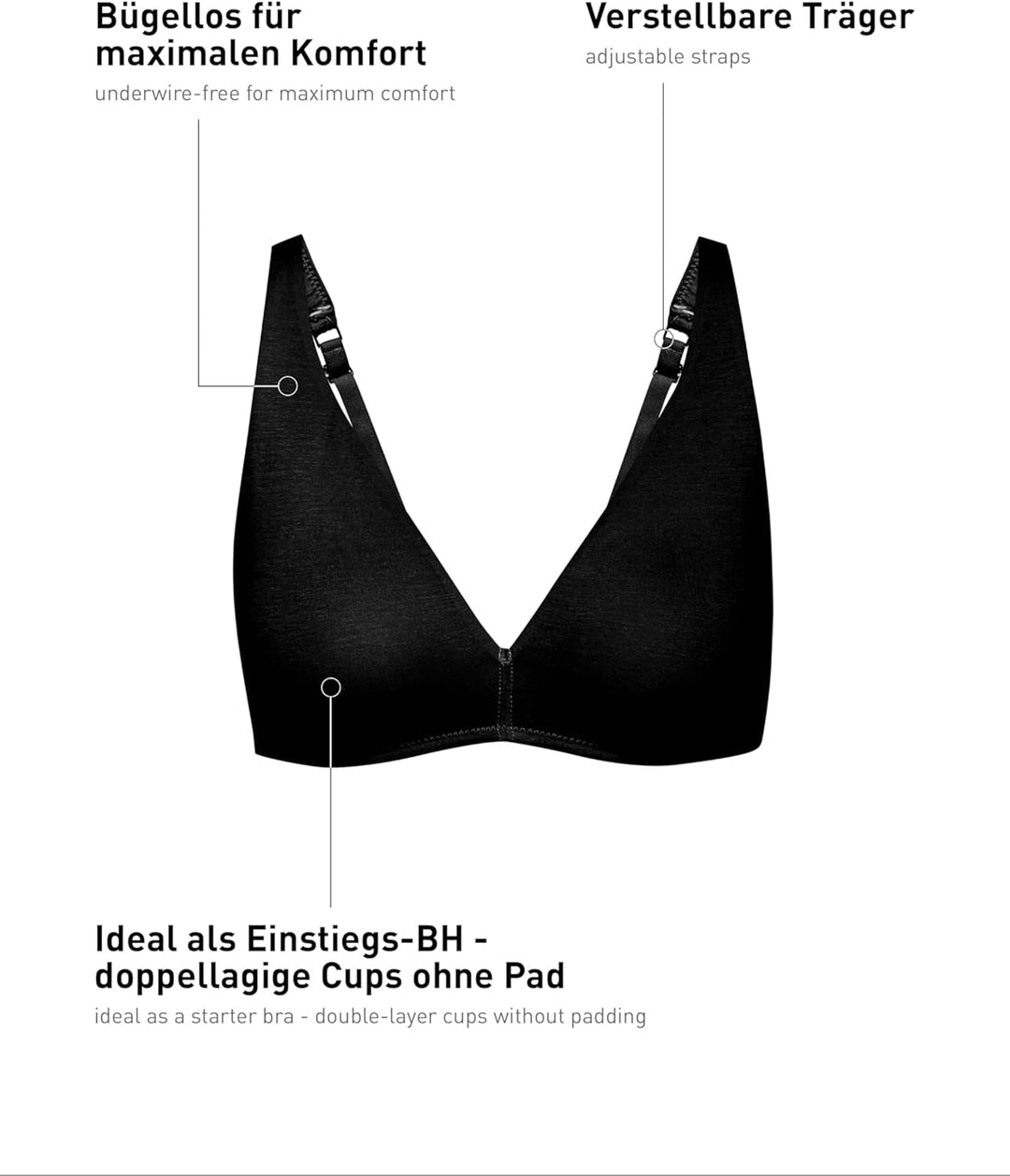 CALIDA Damen Natural Comfort Bügelloser BH 70A Schwarz, 70A Schwarz