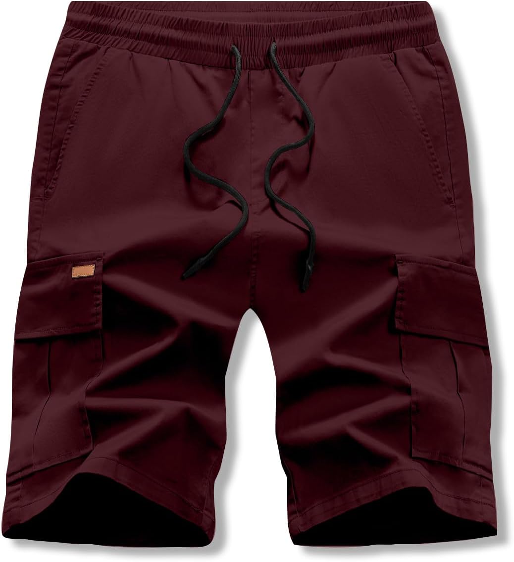JMIERR Kurze Hosen Herren Baumwolle Cargo Shorts Herren Sommer Freizeithose mit Taschen M Burgundy,