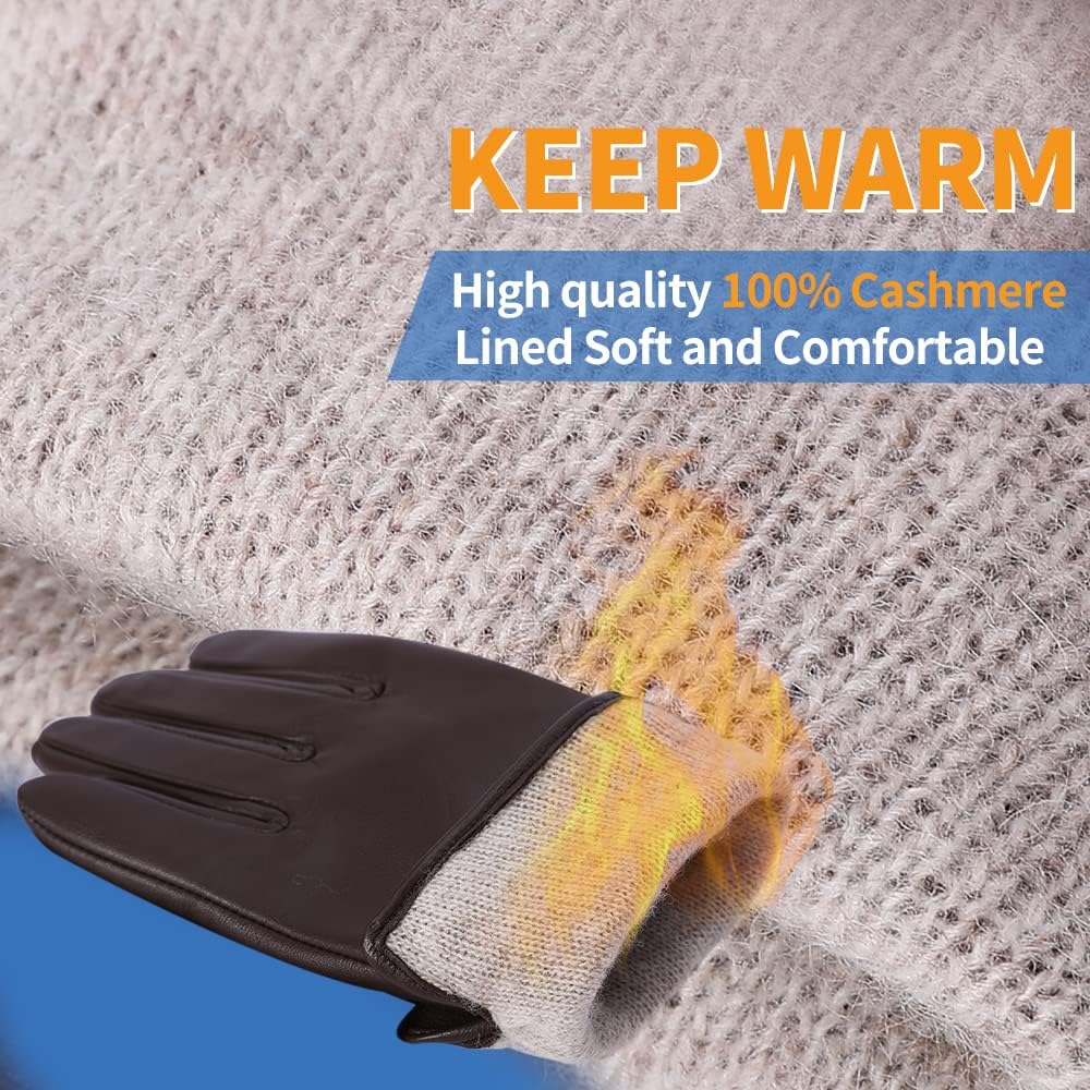 MGGMOKAY Damen Lederhandschuhe Kaschmir gefüttert XL Braun(thouchscreen), XL Braun(thouchscreen)