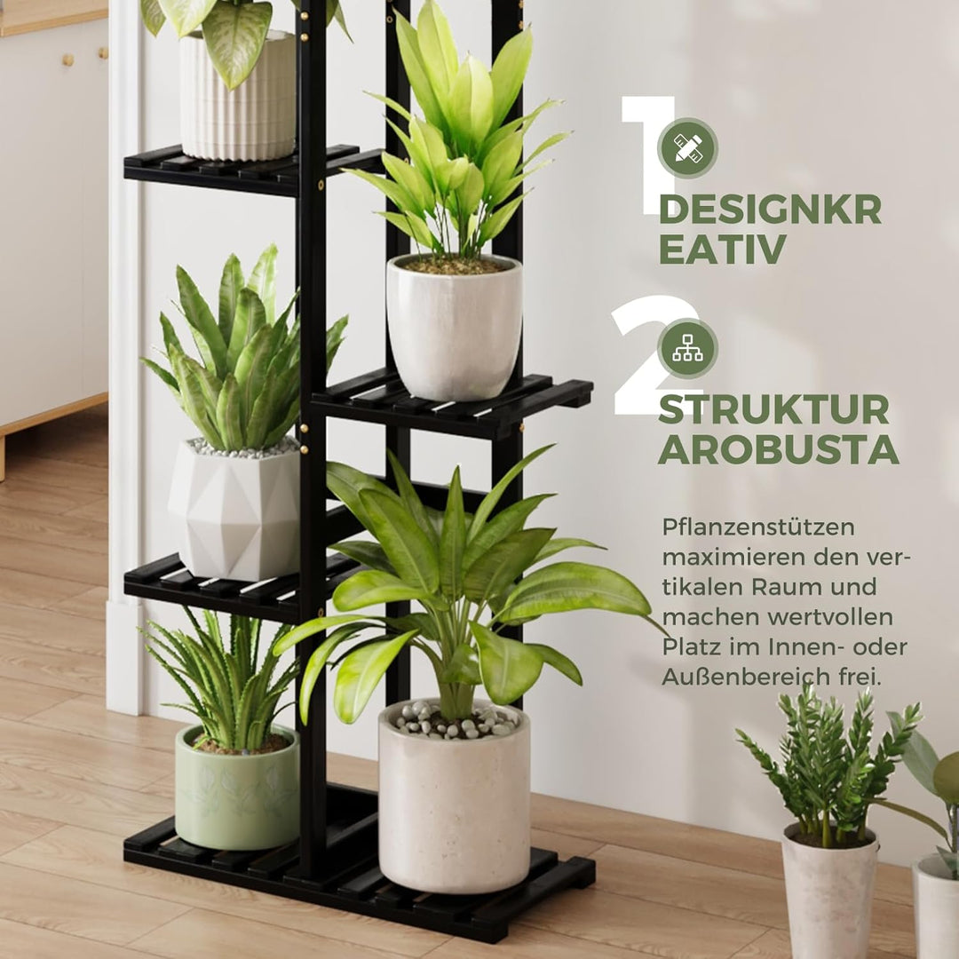 Bamworld Pflanzenständer Blumenständer Bambus Pflanzenregal Indoor Blumenregal Kleines Metall Blumen