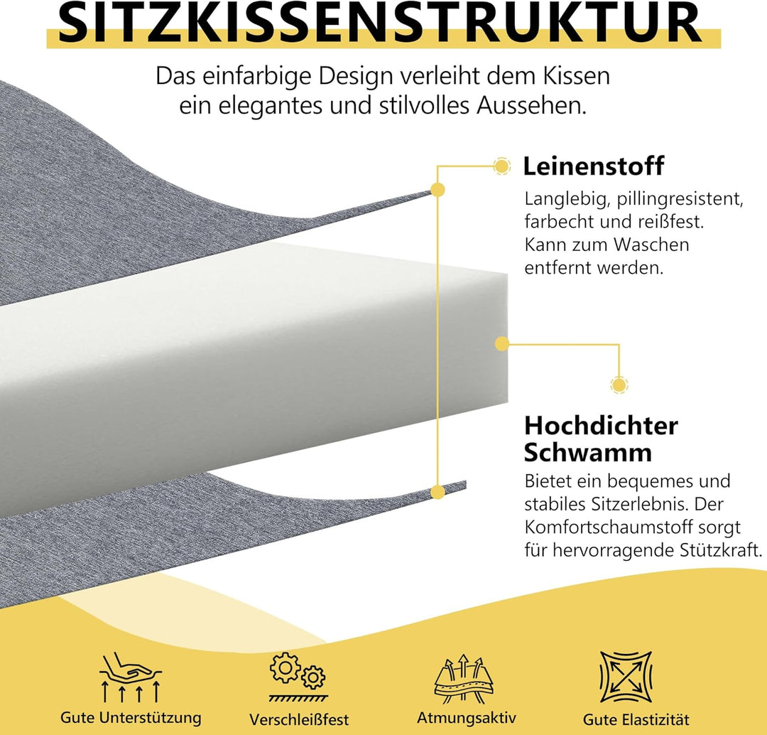 Mingone Sitzkissen 50x50x9 cm, abnehmbar und waschbar, mit Memory-Schaum – ideal für Liegestühle, So