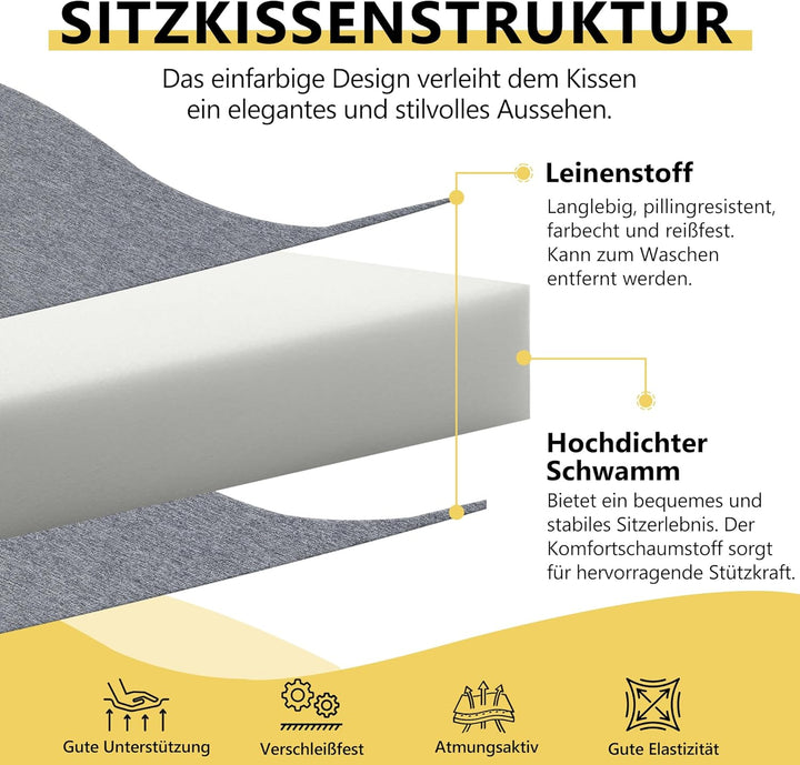 Mingone Sitzkissen 50x50x9 cm, abnehmbar und waschbar, mit Memory-Schaum – ideal für Liegestühle, So