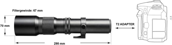 Walimex 12701 500 mm 0.000787037037037037 DSLR-Objektiv (Filterduchmesser 67 mm, mit ausziehbarer Ge