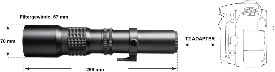 Walimex pro 500mm 1:8,0 DSLR Objektiv für Nikon Z Bajonett - manueller Fokus 500mm Brennweite für Vo