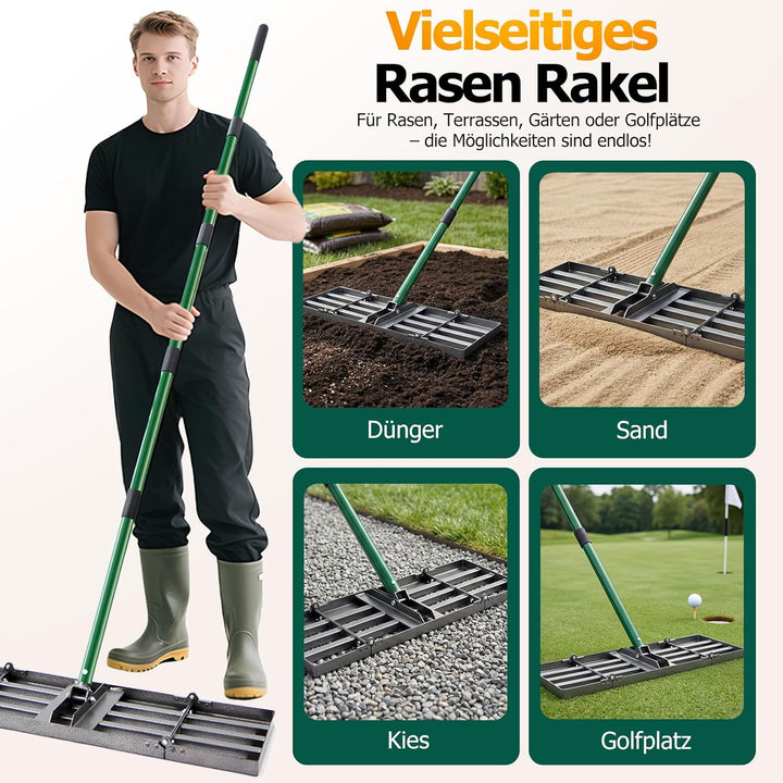Rasennivellierharke - 76x25cm Rasennivellierer Rasen Rakel, Hochbelastbarer Rasen Nivellierrechen mi
