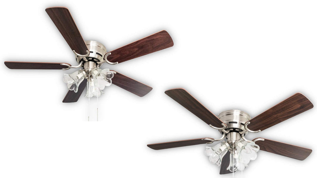 Pepeo - Kisa Deckenventilator mit Beleuchtung | Ventilator mit Zugschalter in Silber mit Wendeflügel
