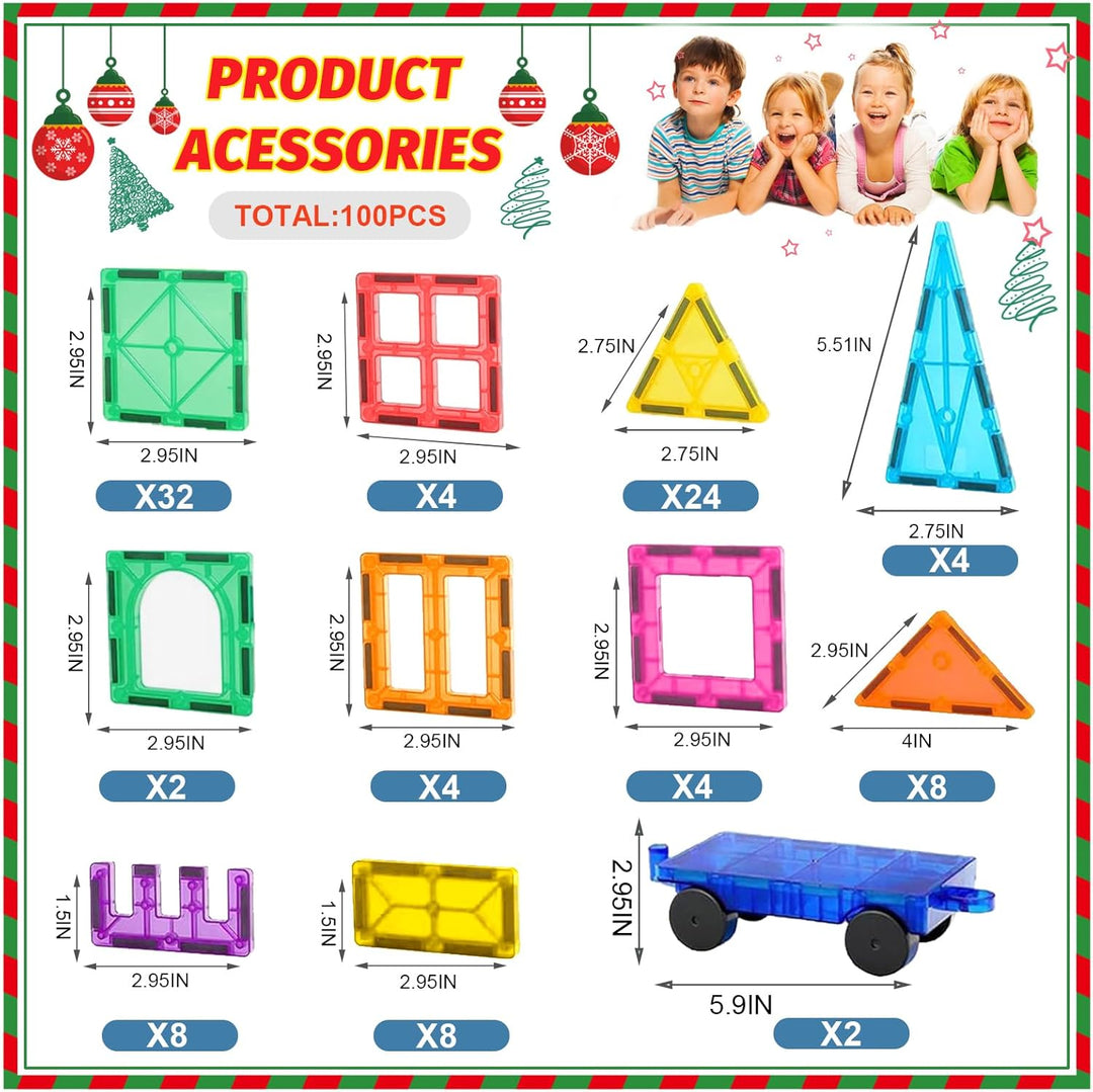 100PCS Magnetische Bausteine mit 2 Autos Magnetbausteine Kinder Magnetspiel Montessori Magnet Bauste