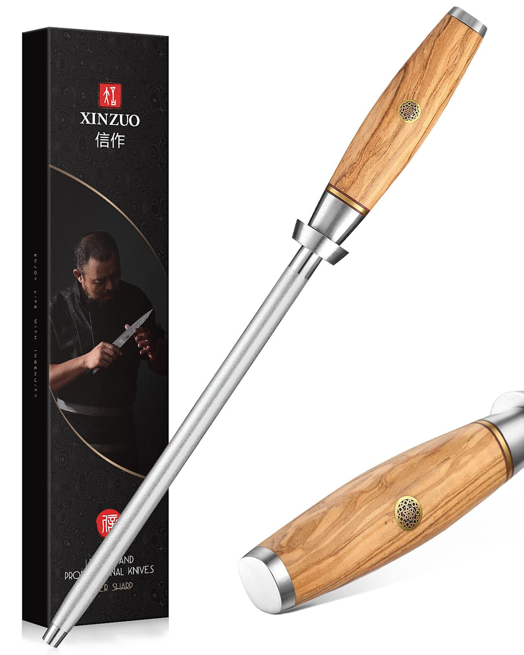 XINZUO Diamant Wetzstahl 36.2cm, Schleifstab Professionelle kohlenstoffreichem Stahl Wetzstab, für v