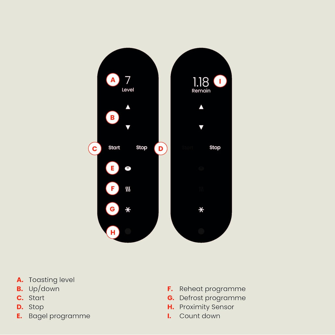 Jacob Jensen Toaster mit langem Schlitz, 7 Bräunungsstufen, Bewegungsaktiviertes Display, Bagel-, Au