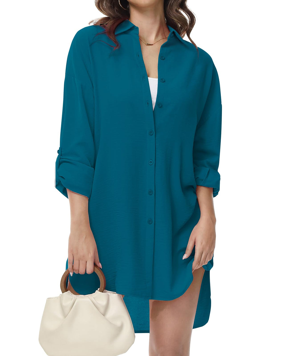 Tanmolo Damen Bluse V-Ausschnitt Hemdbluse Langarm Lässiges Hemd zum Knöpfen Langarmshirt Casual Obe