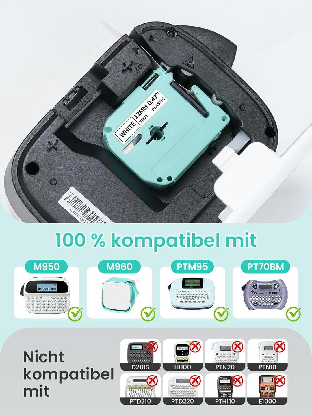 Tape Ersatz für Brother P Touch M Tape MK221 MK 231, M950 Thermotransfer Tape Kompatibel mit Brother