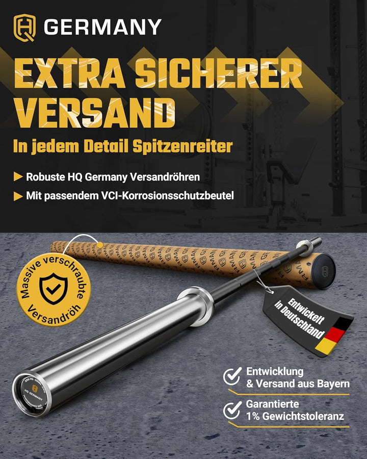 HQ Germany® Powerlifting Olympia Langhantelstange | 50mm, 220cm | 6 Graphitlager | 200.000 PSI, 700k