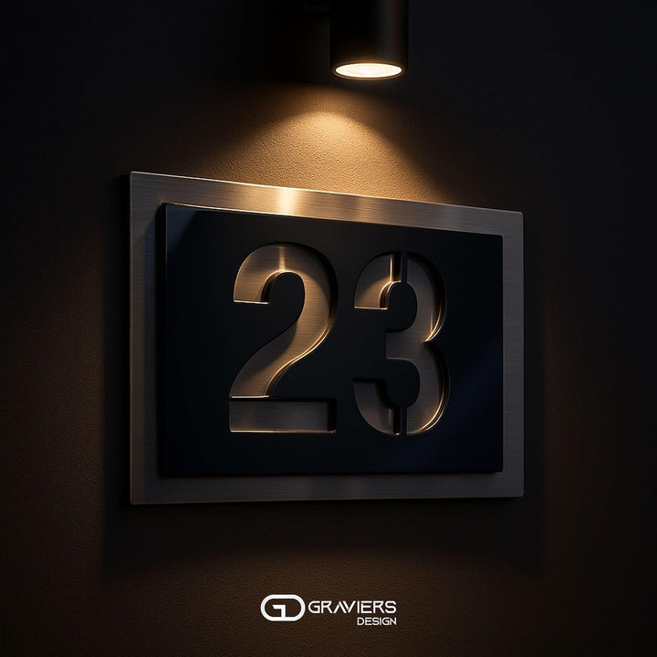 Graviers Design Hausnummer aus V2A Edelstahl 380x264mm - Anthrazit Metallic - Wetterfest Rostfrei In