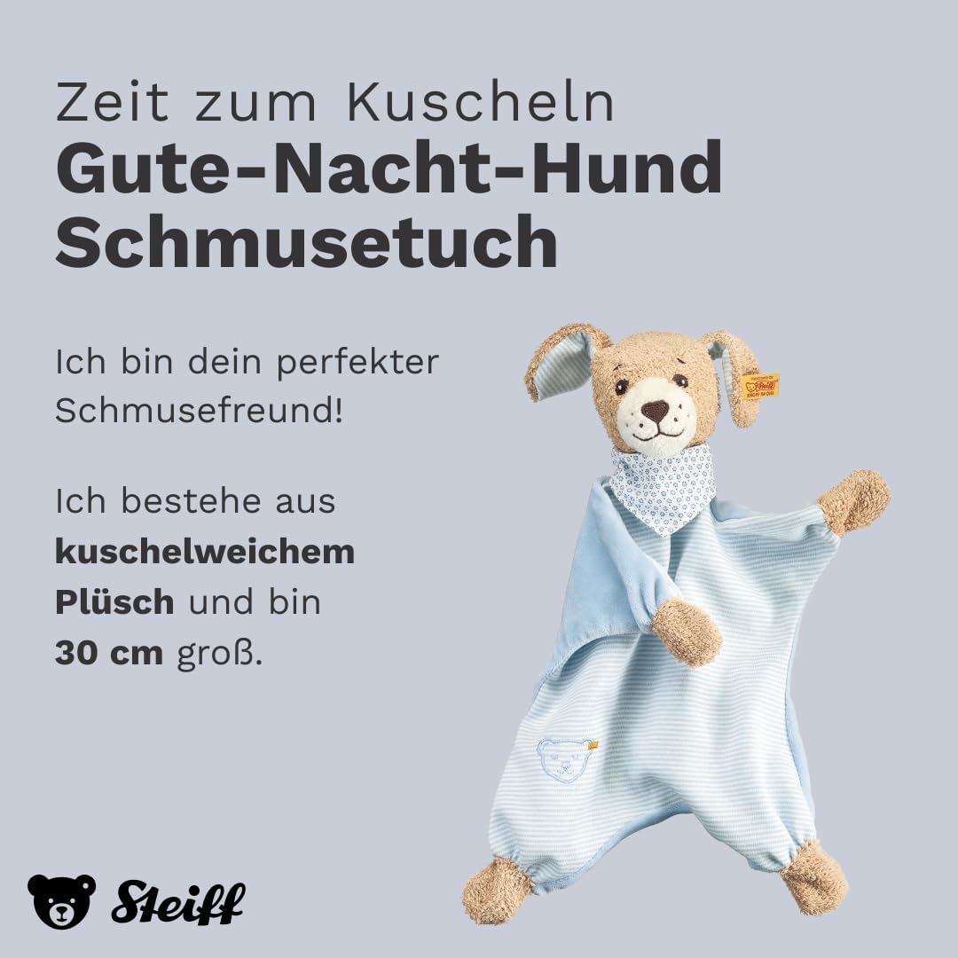Steiff 239694 Gute-Nacht-Hund Schmusetuch Plüschtier, Mehrfarbig, Medium, Mehrfarbig