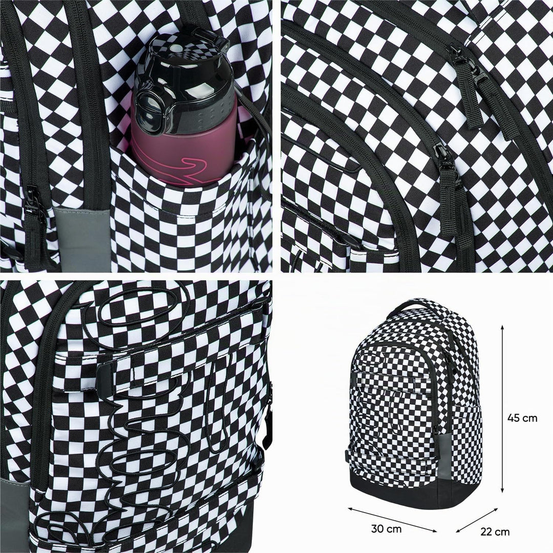 Baagl Schulrucksack Set Jungen Mädchen Teenager 3 Teilig, Skateboard Rucksack Skate MAX, Schultasche