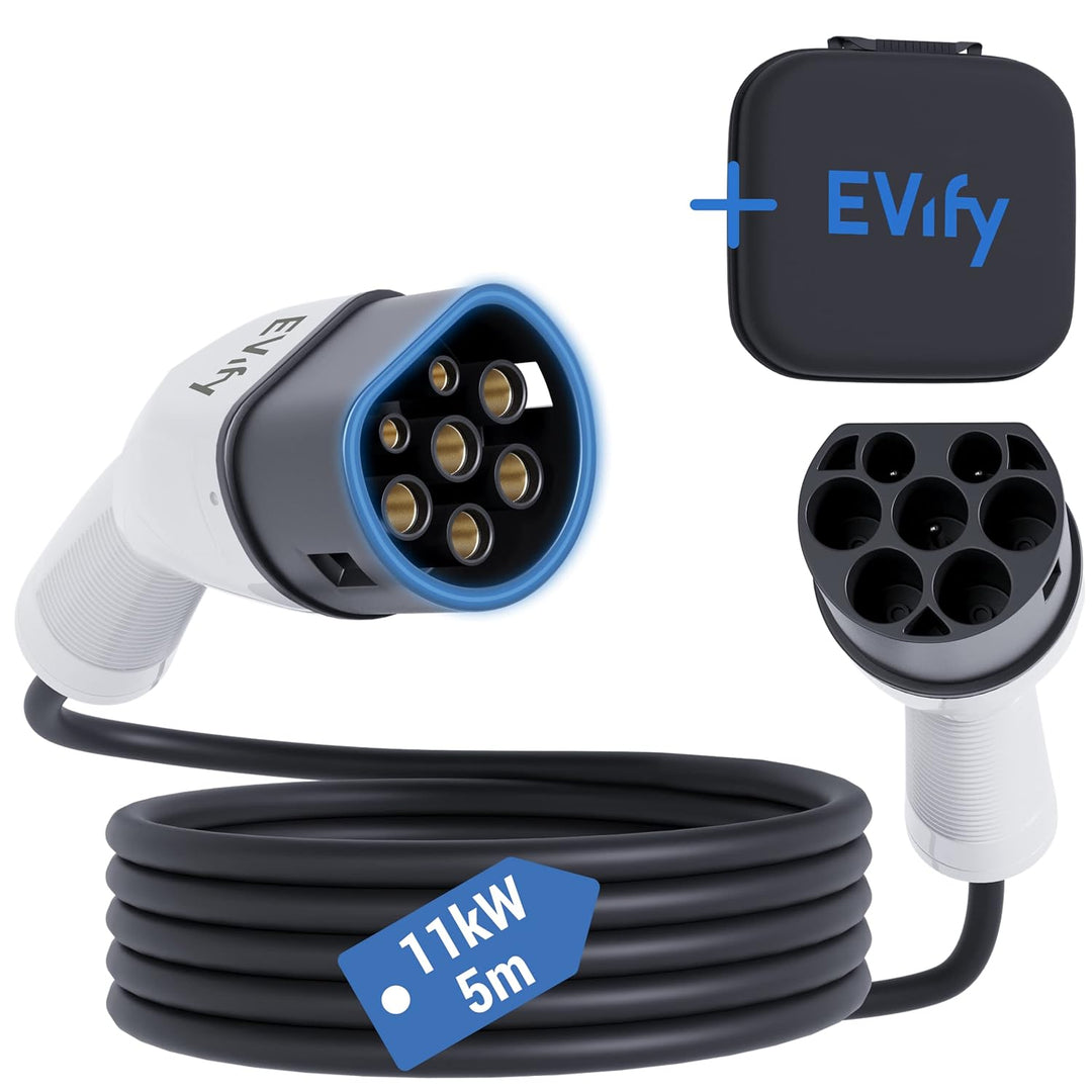 EVify Typ 2 Ladekabel 11kW 5M 16A für Elektroauto & Hybrid inkl. Kabeltasche • Kabel 3 phasig für EV