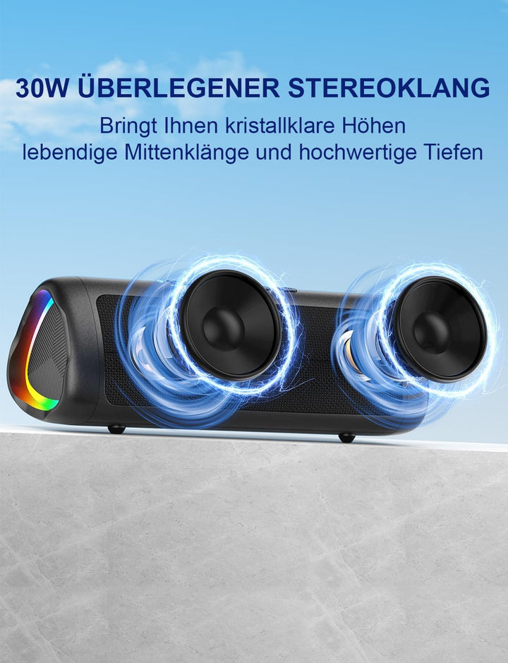 UOHHBOE Bluetooth Lautsprecher Bluetooth 5.3 Tragbarer Kabelloser Musikbox mit TWS Stereo RGB Lichte
