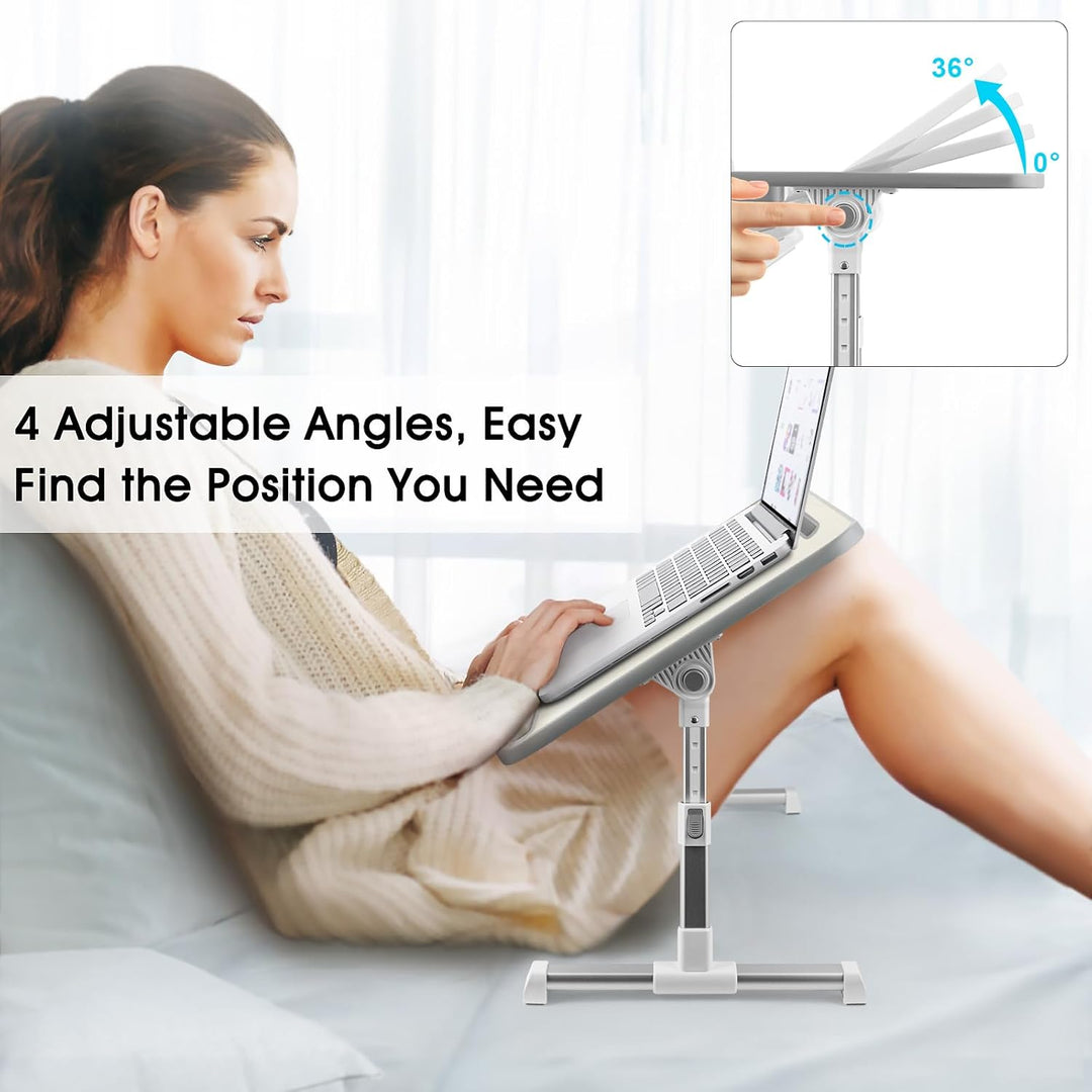 Laptoptisch fürs Bett, Höhenverstellbar, Winkelverstellbar, Betttisch Klappbar mit Schublade, Tablet