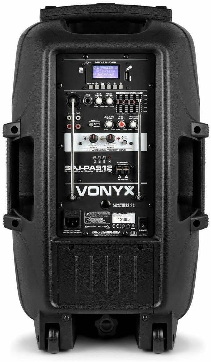 Vonyx SPJ-PA912 - Mobiler Party Lautsprecher mit Akku, 500 Watt, Karaoke Anlage mit 2 Mikrofonen, Mu