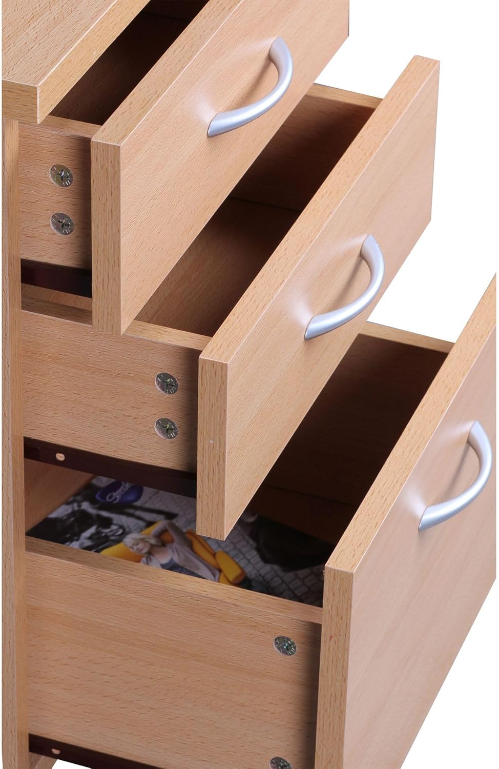 FineBuy Rollcontainer Ottawa 40 x 60 x 45 cm Unterschrank mit Rollen Buche, Rollwagen mit Schubladen