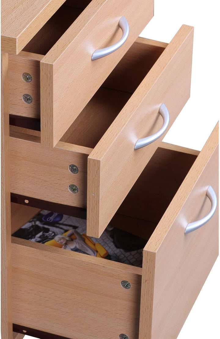 FineBuy Rollcontainer Ottawa 40 x 60 x 45 cm Unterschrank mit Rollen Buche, Rollwagen mit Schubladen
