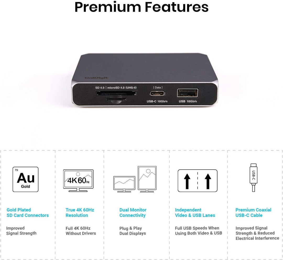 CalDigit USB-C Gen 2 SOHO-Dock mit 10 Gbit/s - Bis zu 4K 60 Hz, HDMI 2.0b, DisplayPort 1.4, 10 Gbit