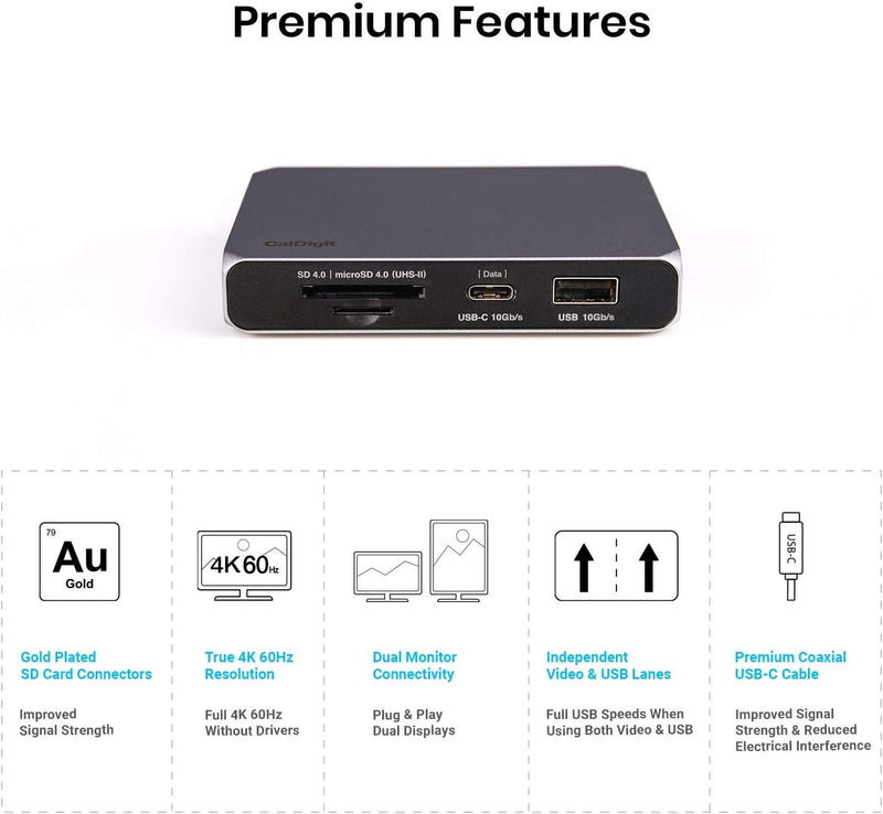 CalDigit USB-C Gen 2 SOHO-Dock mit 10 Gbit/s - Bis zu 4K 60 Hz, HDMI 2.0b, DisplayPort 1.4, 10 Gbit