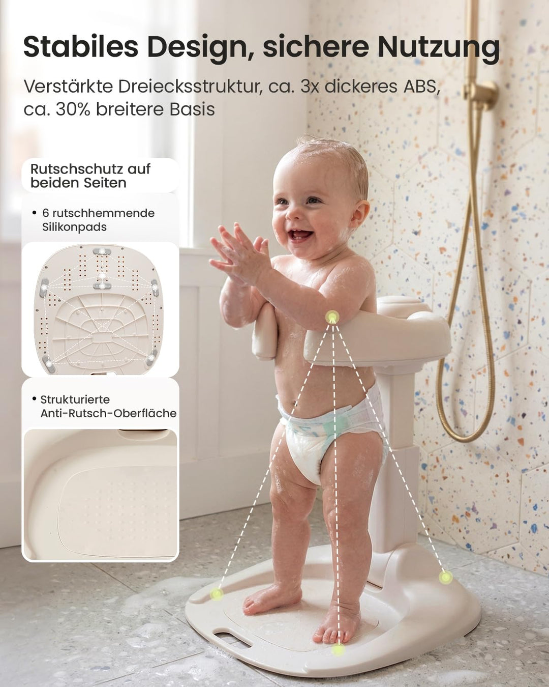 Grownsy Baby Dusche Ständer & Badewannenhilfe ab 6 Monaten, Faltbare Duschhilfe mit Verstellbarer St