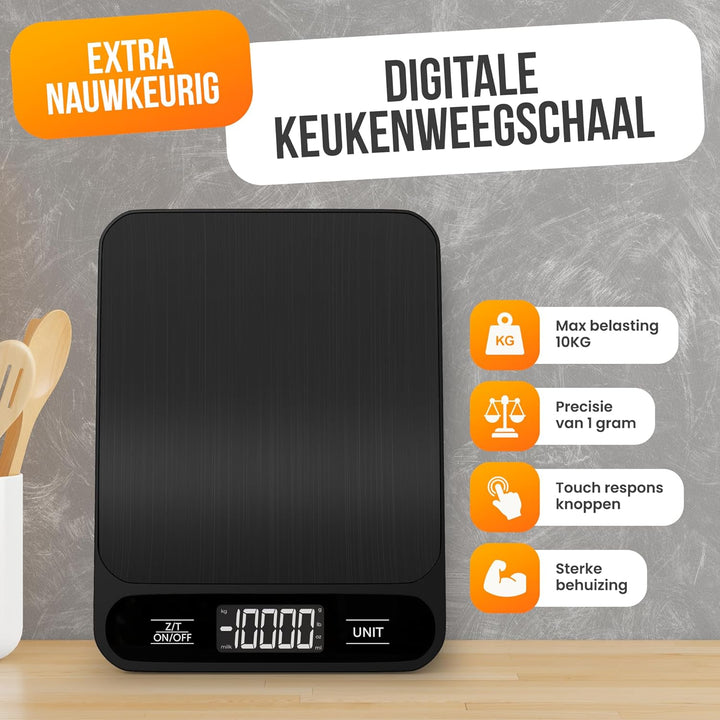 Strex Küchenwaage Digital - Waage Küche - 1 g bis 10 kg - Tarra Funktion - Inklusive Batterien - Sch