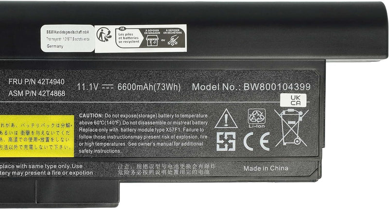 vhbw Akku kompatibel mit Lenovo ThinkPad X220i, X220s, X230i, X220, X230 Notebook (6600 mAh, 10,8 V,