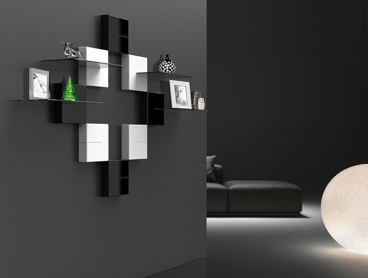 Meliconi 480522 Ghost Cubes Shelf White Stapelbare Kabelkanal mit Regalen aus Glas weiss Weiss Shelf