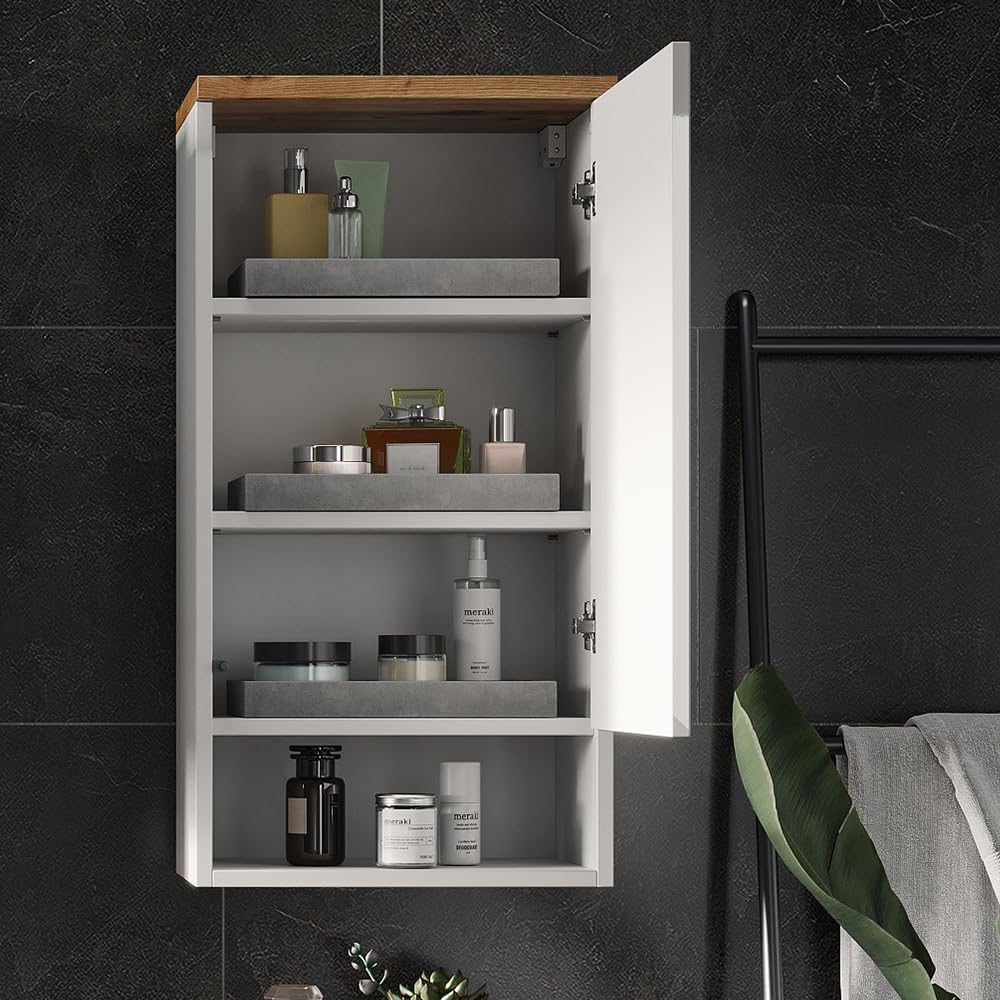 Vicco Badschrank Eden, Weiss Hochglanz/Artisan-Eiche, 40 x 77.5 cm mit 4 Fächer Weiss Hochglanz Häng