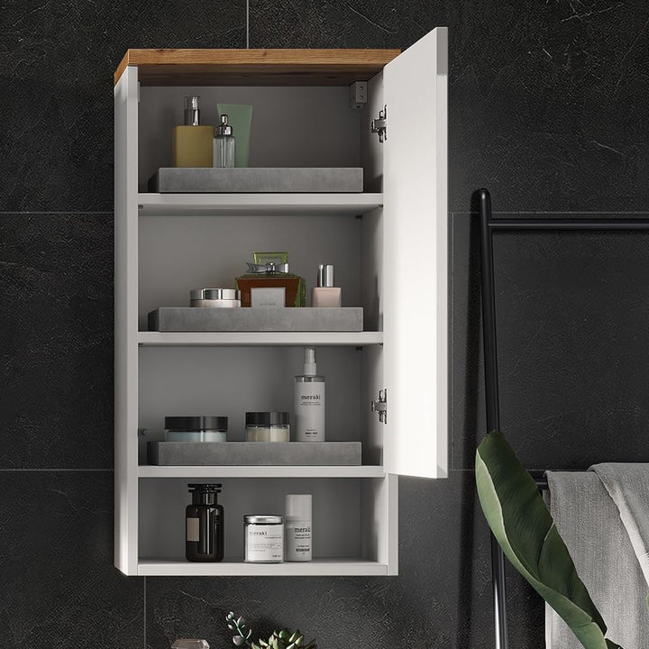 Vicco Badschrank Eden, Weiss Hochglanz/Artisan-Eiche, 40 x 77.5 cm mit 4 Fächer Weiss Hochglanz Häng
