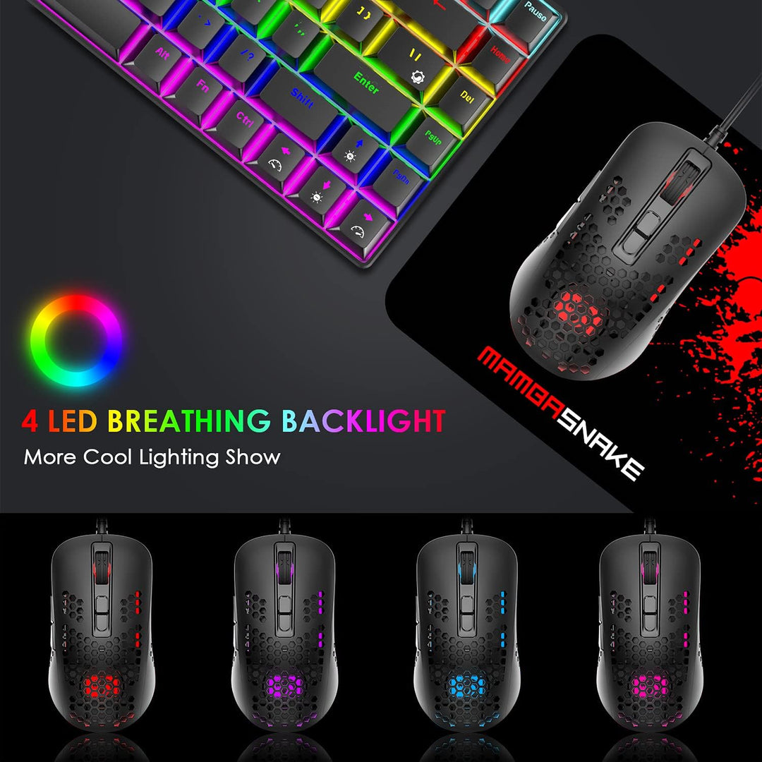 KUIYN Gaming-Tastatur, 60% kabelgebunden, kompakt, 61 Tasten, 11 RGB-Lichteffekt mit vollen Tasten,